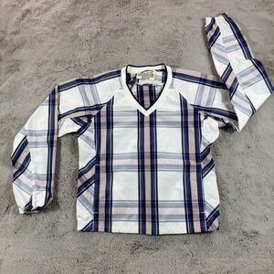 Tory Sport Pullover Windbreaker Jacket Plaid White Blue Red XS School Luxury